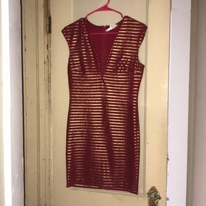 Red and gold striped dress